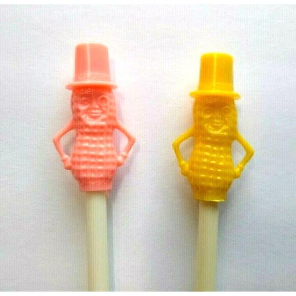 Mr Peanut Vintage Pink Yellow Drinking Straws 1950s Planters Peanuts Pop Culture - Picture 4 of 5